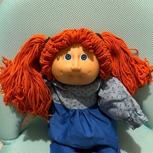 Red-Orange Hair Plush Rag Doll with Blue Outfit